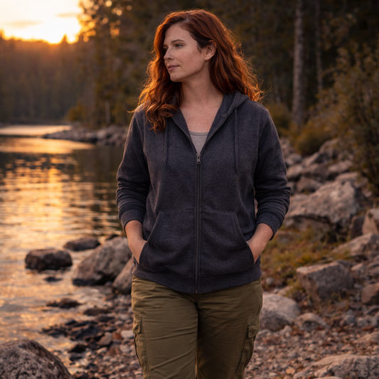 Timberline Fox Zip Hoodie – Nature Inspired Fox Graphic Hoodie | Unisex Outdoor Fleece Hoodie | Rivynn Wilderness Apparel