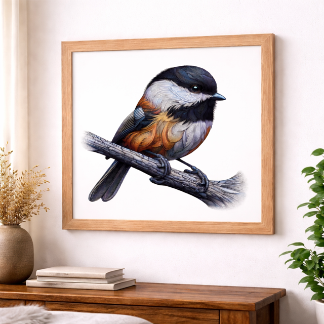 Woodland Chickadee Art Print