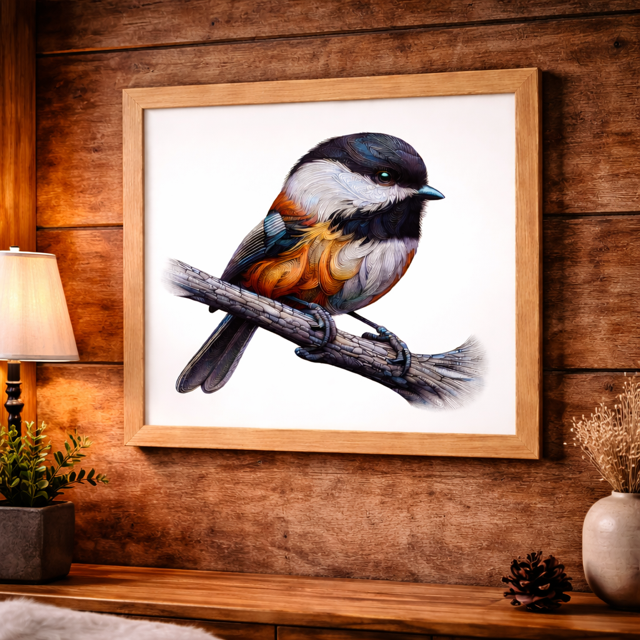 Woodland Chickadee Art Print