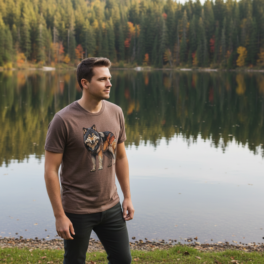 Timberline Wolf T-Shirt – Nature Inspired Wolf Graphic Tee | Soft Unisex Outdoor Shirt | Rivynn Wilderness Apparel