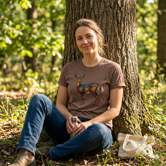 Timberline Doe T-Shirt – Nature Inspired Deer Graphic Tee | Soft Unisex Outdoor Shirt | Rivynn Wilderness Apparel